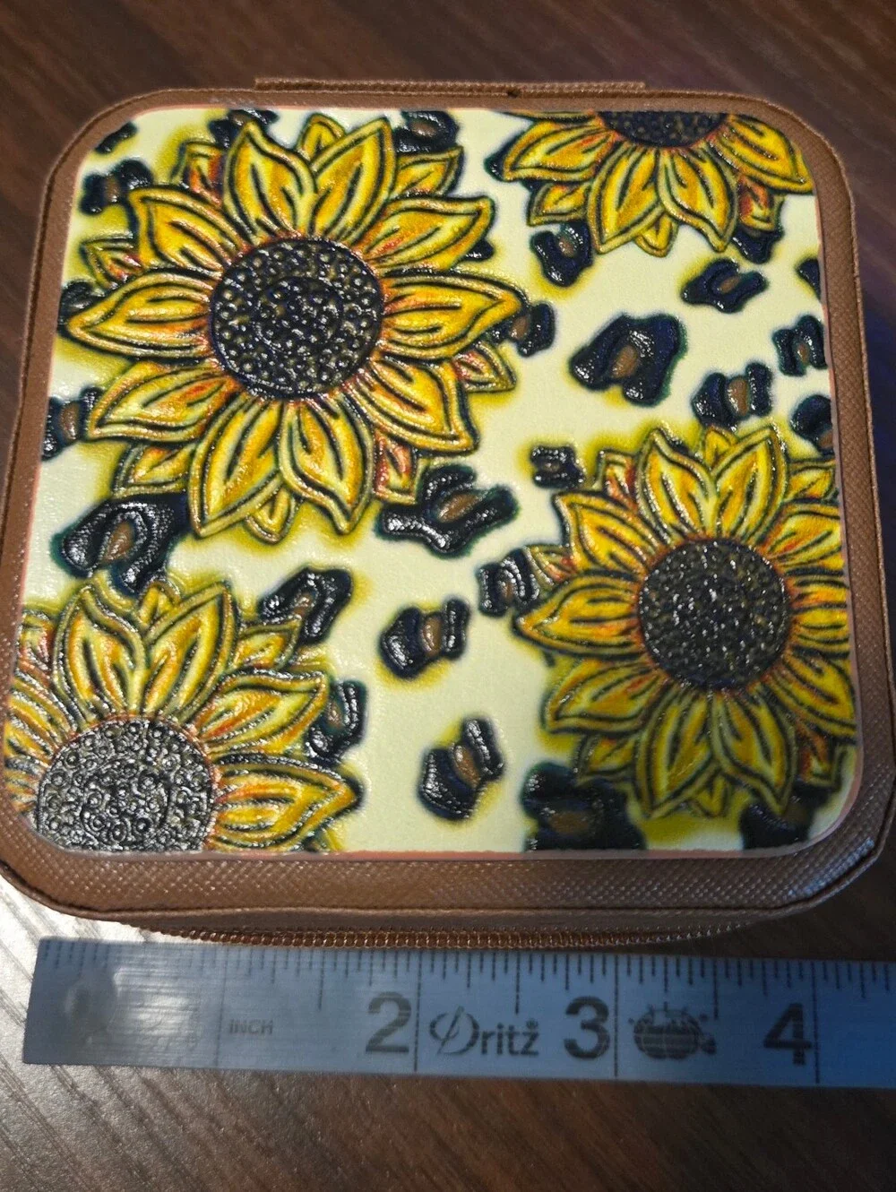 NWT Leather Tooled Sunflower Travel Jewelry Box